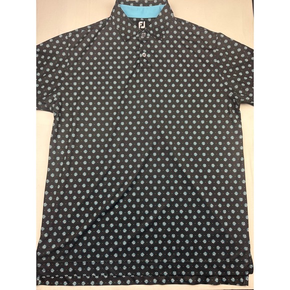 FootJoy Other - FootJoy Golf Polo Large Black Blue Floral Daisy Moorhead Country Club Logo